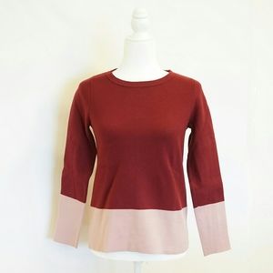 Ann Taylor Maroon & Pink Long Sleeve Knit Sweater